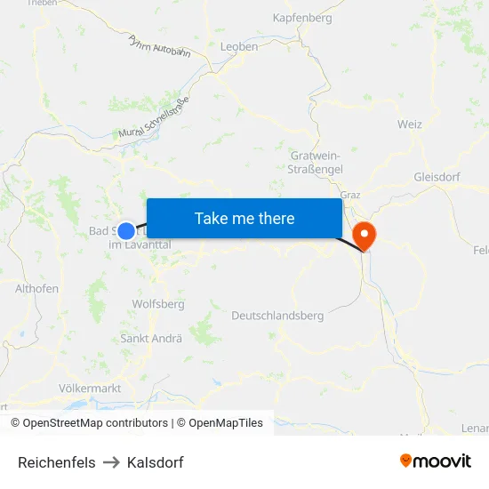 Reichenfels to Kalsdorf map
