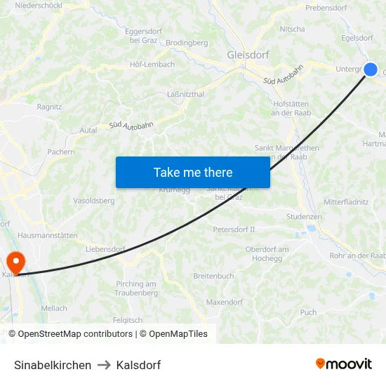 Sinabelkirchen to Kalsdorf map