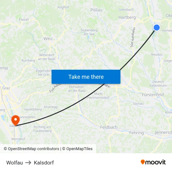 Wolfau to Kalsdorf map