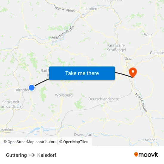 Guttaring to Kalsdorf map