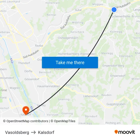 Vasoldsberg to Kalsdorf map