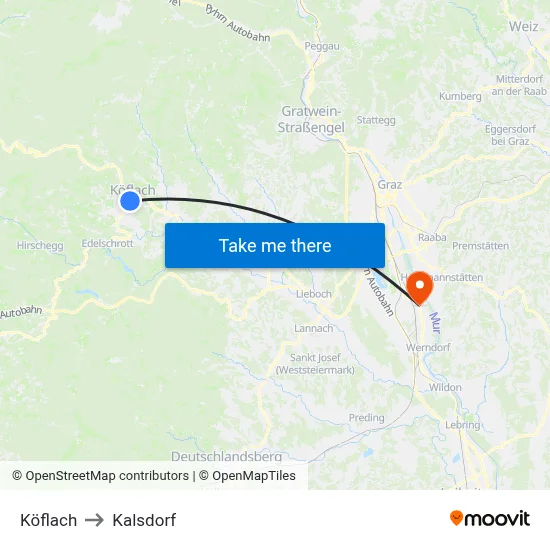 Köflach to Kalsdorf map