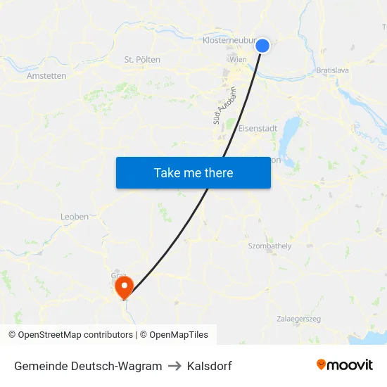 Gemeinde Deutsch-Wagram to Kalsdorf map