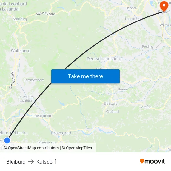 Bleiburg to Kalsdorf map