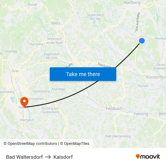 Bad Waltersdorf to Kalsdorf map