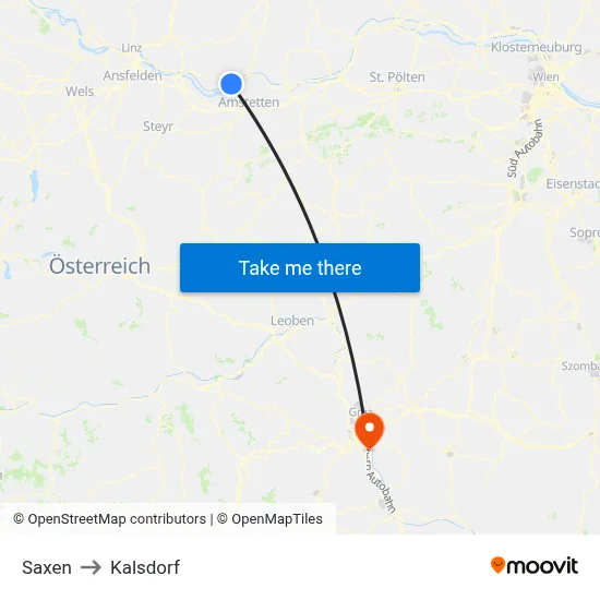 Saxen to Kalsdorf map