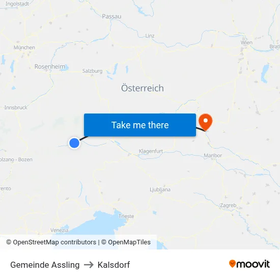 Gemeinde Assling to Kalsdorf map