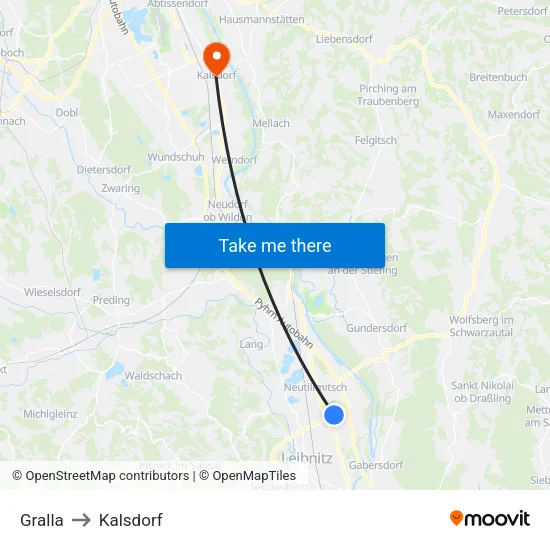Gralla to Kalsdorf map