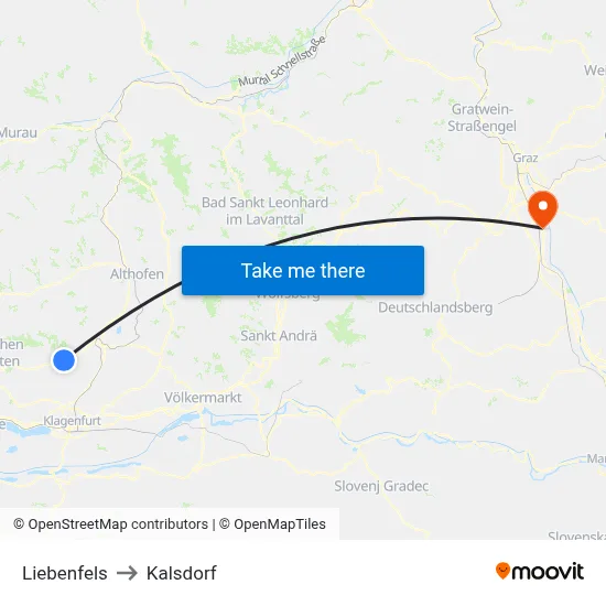 Liebenfels to Kalsdorf map