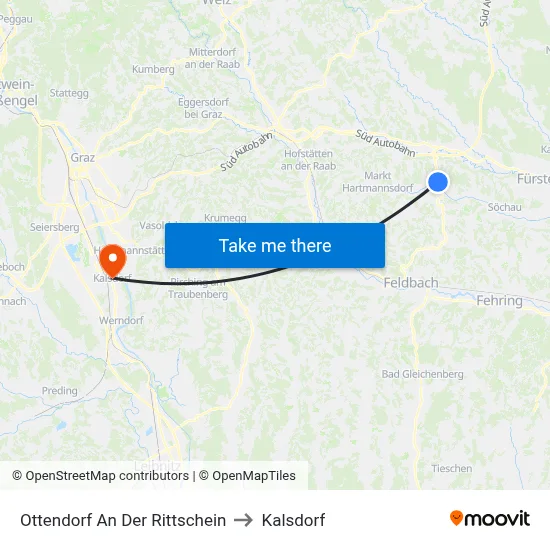 Ottendorf An Der Rittschein to Kalsdorf map