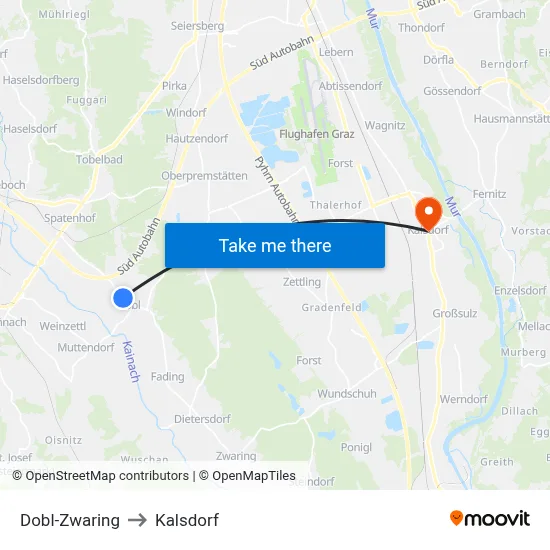 Dobl-Zwaring to Kalsdorf map