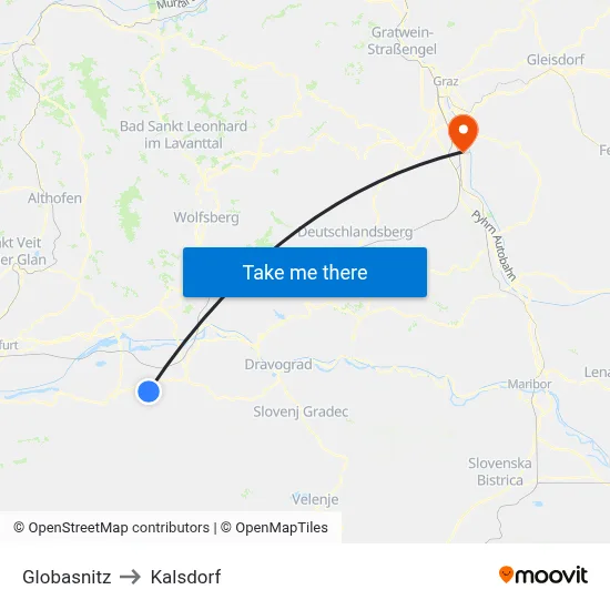 Globasnitz to Kalsdorf map