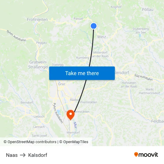 Naas to Kalsdorf map