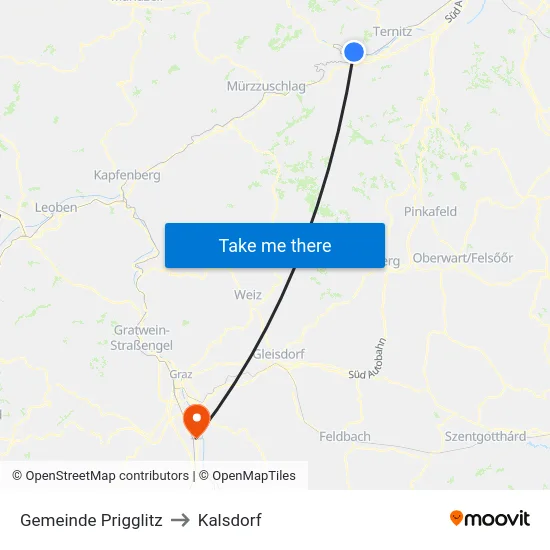 Gemeinde Prigglitz to Kalsdorf map