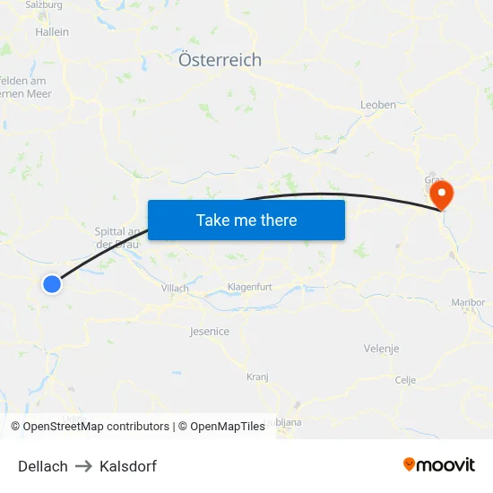 Dellach to Kalsdorf map