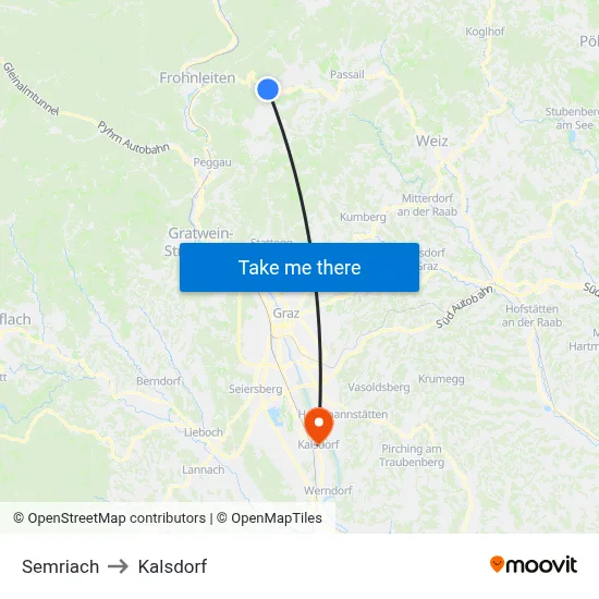 Semriach to Kalsdorf map