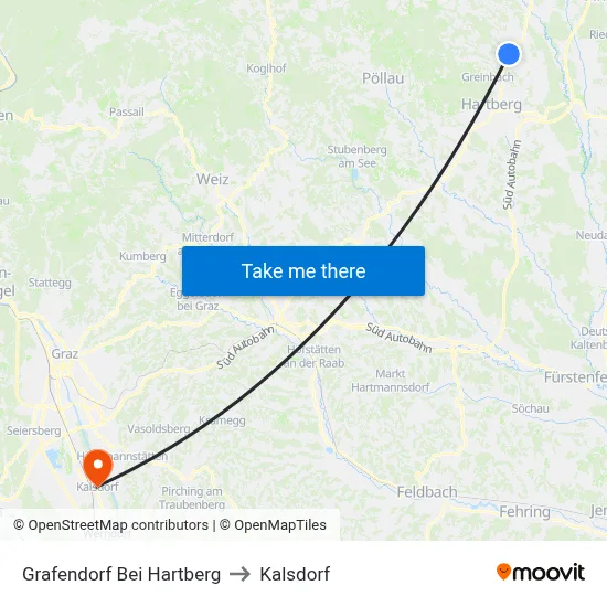 Grafendorf Bei Hartberg to Kalsdorf map