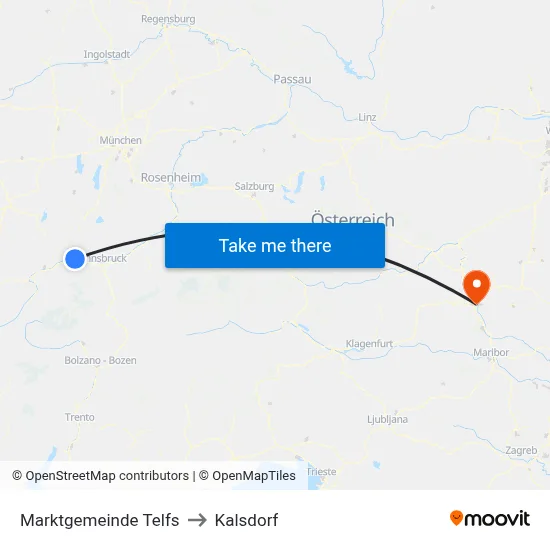 Marktgemeinde Telfs to Kalsdorf map