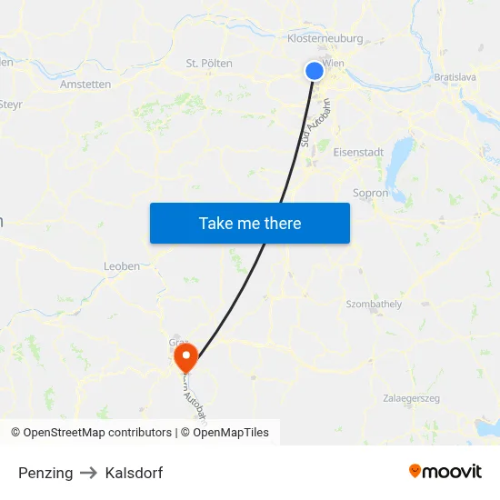 Penzing to Kalsdorf map