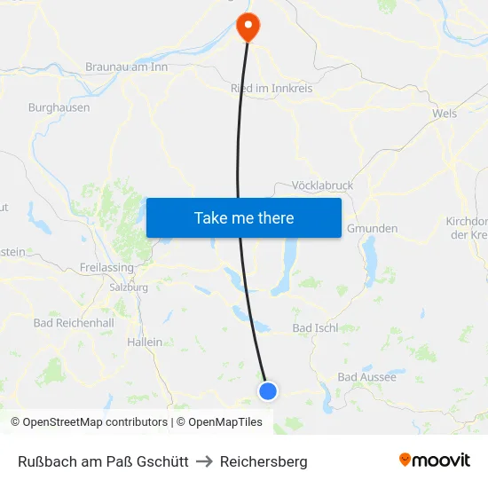 Rußbach am Paß Gschütt to Reichersberg map