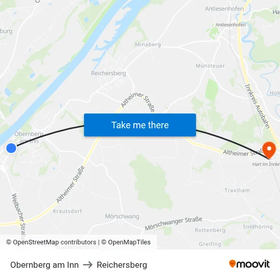Obernberg am Inn to Reichersberg map