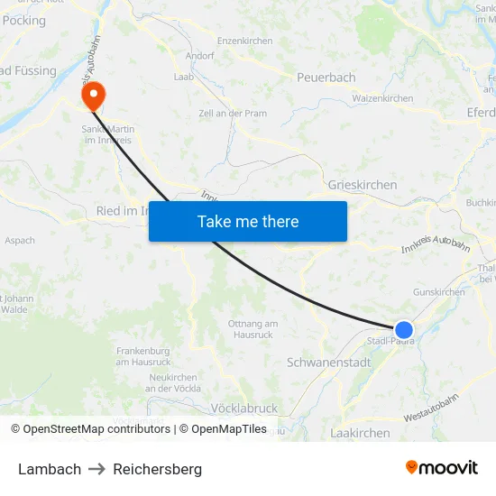Lambach to Reichersberg map