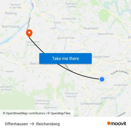 Offenhausen to Reichersberg map