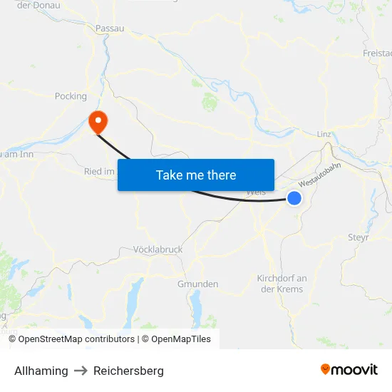 Allhaming to Reichersberg map