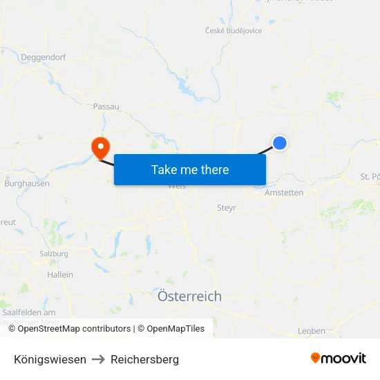 Königswiesen to Reichersberg map