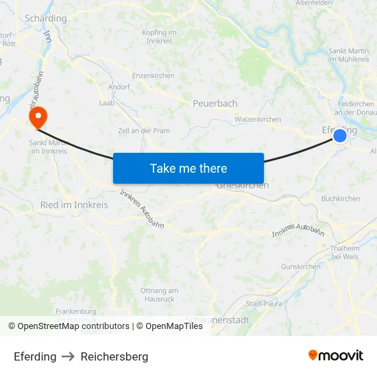 Eferding to Reichersberg map