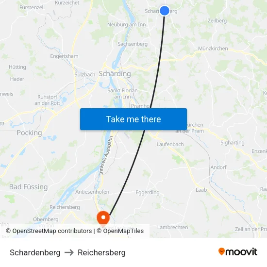 Schardenberg to Reichersberg map