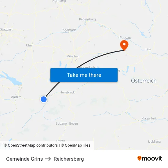Gemeinde Grins to Reichersberg map