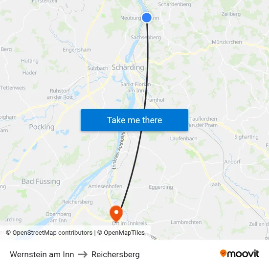Wernstein am Inn to Reichersberg map