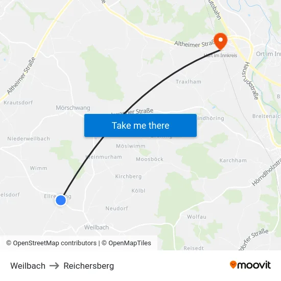 Weilbach to Reichersberg map