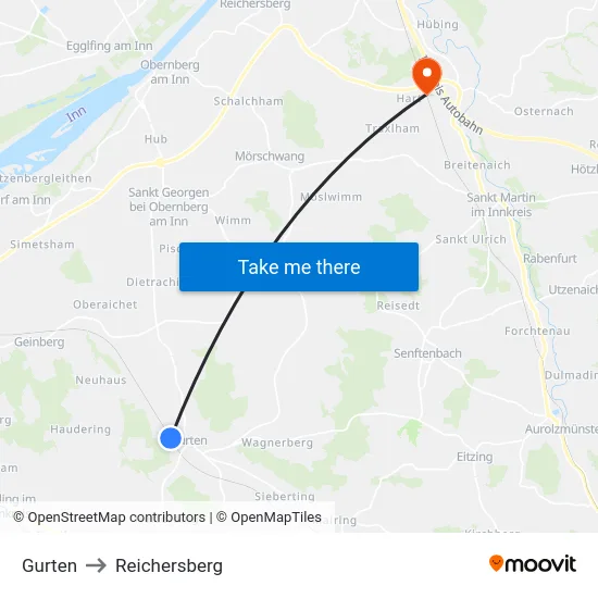 Gurten to Reichersberg map