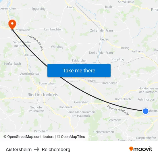 Aistersheim to Reichersberg map