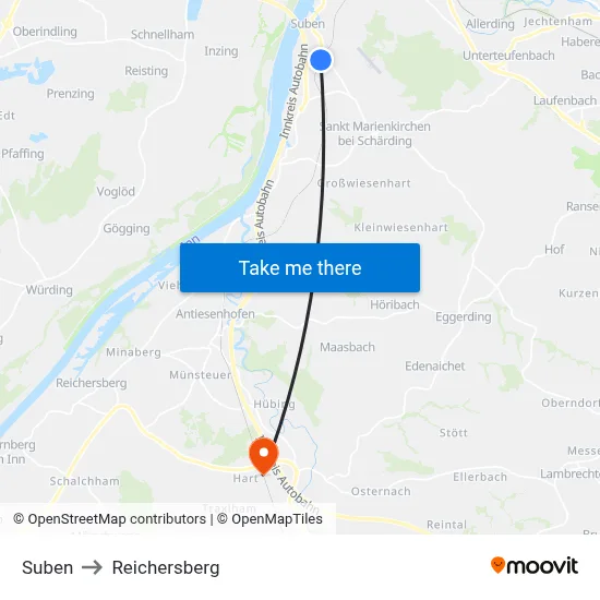 Suben to Reichersberg map