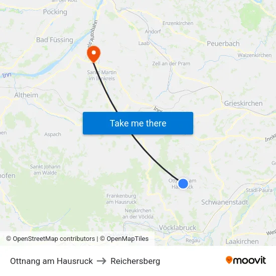 Ottnang am Hausruck to Reichersberg map