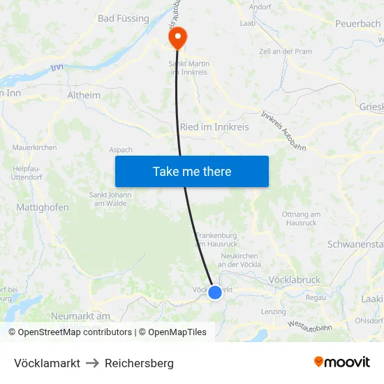 Vöcklamarkt to Reichersberg map