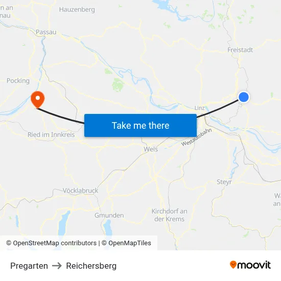 Pregarten to Reichersberg map