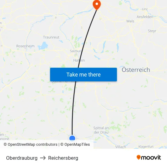Oberdrauburg to Reichersberg map