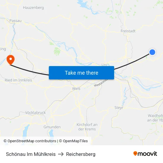 Schönau Im Mühlkreis to Reichersberg map