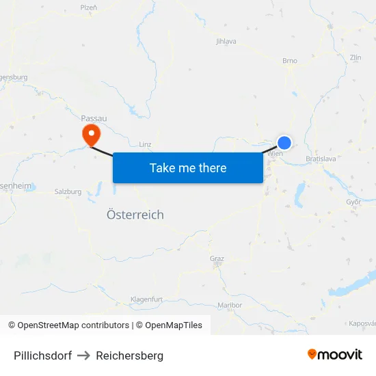 Pillichsdorf to Reichersberg map