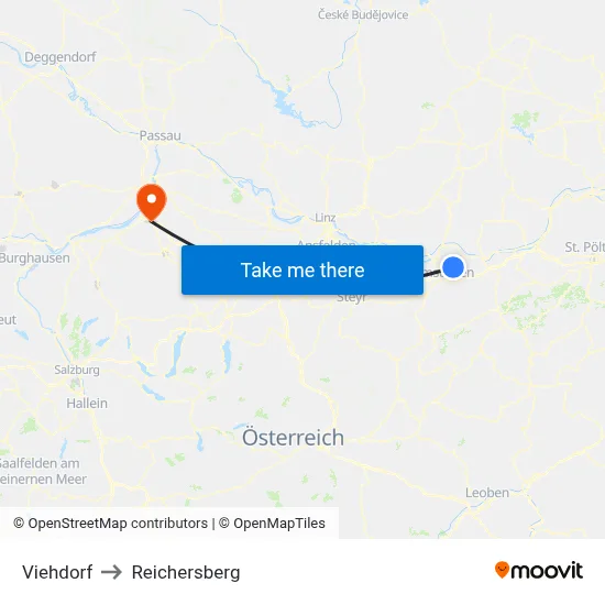 Viehdorf to Reichersberg map