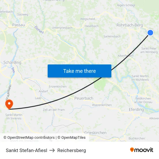 Sankt Stefan-Afiesl to Reichersberg map