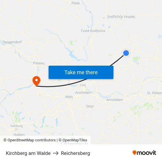 Kirchberg am Walde to Reichersberg map
