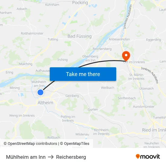 Mühlheim am Inn to Reichersberg map