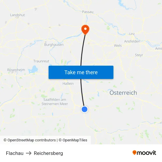 Flachau to Reichersberg map