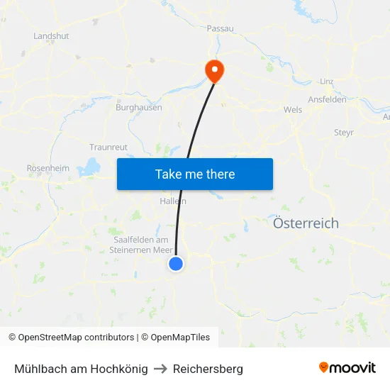 Mühlbach am Hochkönig to Reichersberg map