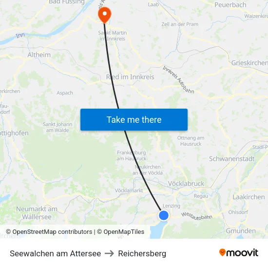 Seewalchen am Attersee to Reichersberg map